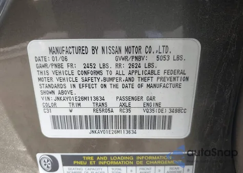 2006 Infiniti M35 Sport из США, поврежденный, VIN JNKAY01E26M113634